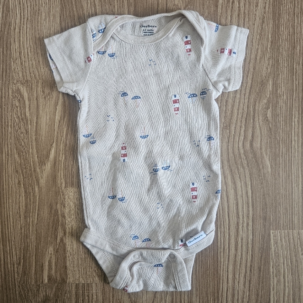 Gerber Beige Bodysuit with Lighthouse Design